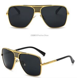 Aviator Sunglasses Gold Frame Black Lens Square Driving Sun Glasses Trendy Gafas